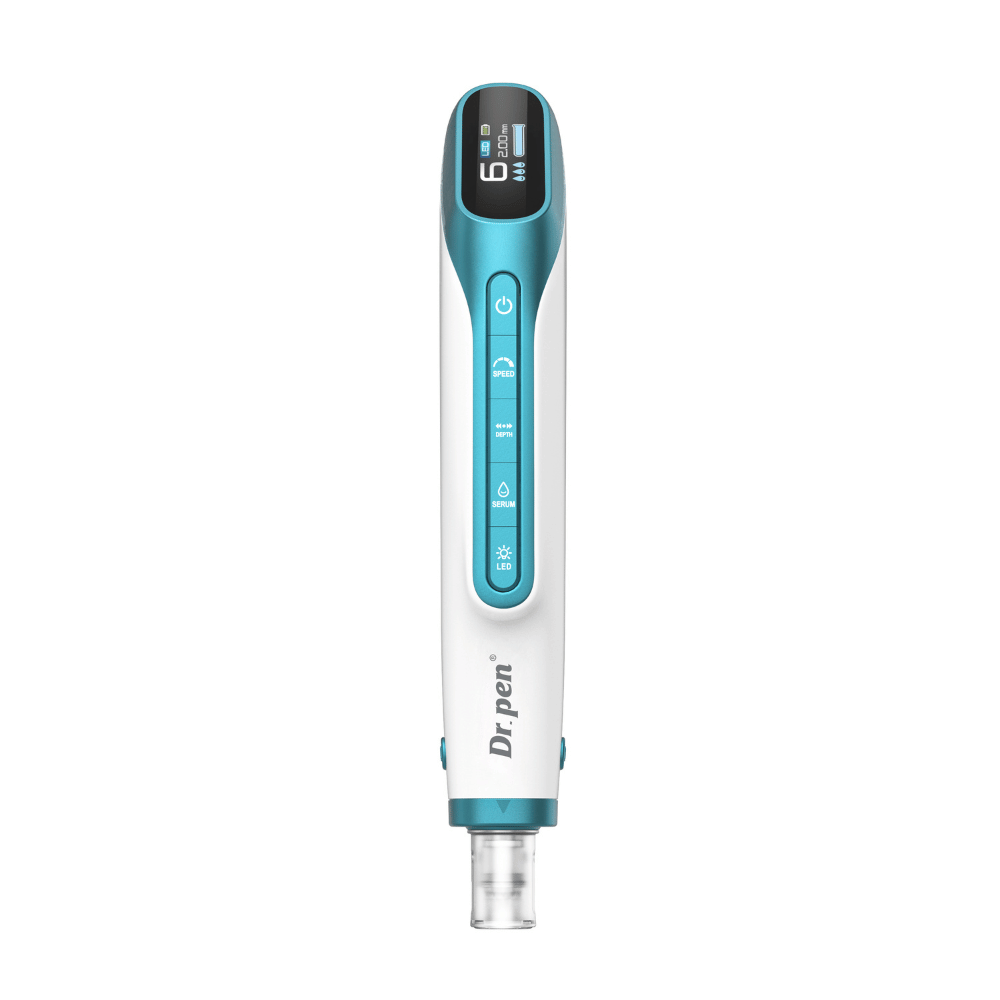 Dr. Pen H6 Microneedling-Stift von vorn mit digitalem Display und Bedientasten.