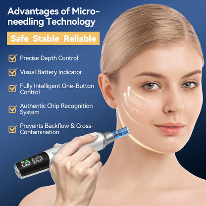 Dr. Pen M9 Dermapen mit fortschrittlicher microneedling-Technologie, einstellbarer Nadeltiefe und Anti-Backflow-Nadelkartusche für eine sichere Hautbehandlung.