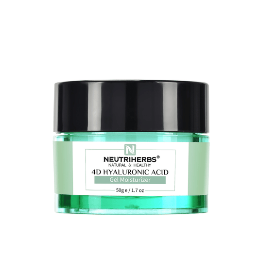 Neutriherbs 4D Hyaluronic Acid Gel Moisturizer 50 g im grünen Tiegel. Eine leichte Gelcreme mit 4D-Hyaluronsäure, die die Haut auf mehreren Ebenen mit Feuchtigkeit versorgt, hilft, die Hautbarriere zu stärken, und die Haut weich, geschmeidig und frisch hinterlässt, ohne ein fettiges Gefühl.