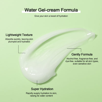 Illustration der leichten Geltextur von Neutriherbs 4D Hyaluronic Acid Gel Moisturizer. Die wasserbasierte Gelcreme zieht schnell ein, spendet intensive Feuchtigkeit und hinterlässt die Haut weich, prall und frisch. Die Formel ist sanft und für alle Hauttypen geeignet, auch für empfindliche Haut.