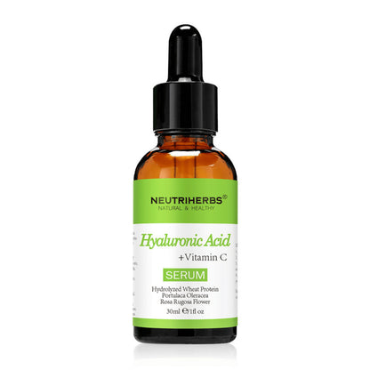 Neutriherbs Hyaluronic Acid + Vitamin C Serum 30 ml mit Hyaluronsäure und Vitamin C. Feuchtigkeitsspendendes Gesichtsserum, das Ausstrahlung verleiht, den Hautton ausgleicht und hilft, feine Linien zu reduzieren, für eine weiche und frische Haut.