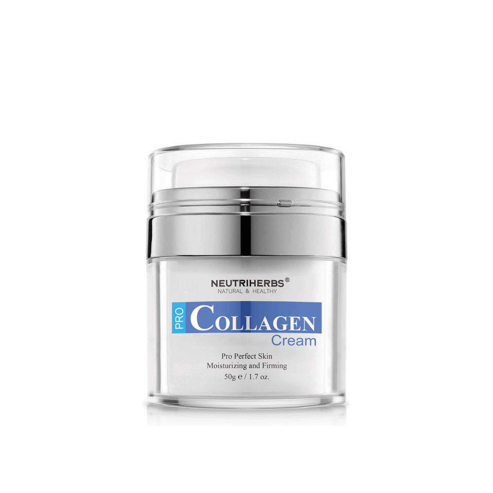 Neutriherbs Pro Collagen Cream 50 g im stilvollen Tiegel. Eine feuchtigkeitsspendende und straffende Gesichtscreme, die entwickelt wurde, um die Elastizität der Haut zu verbessern, langanhaltende Feuchtigkeit zu spenden und zu einer festeren Haut mit weichem und geschmeidigem Gefühl beizutragen.