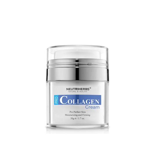 Neutriherbs Pro Collagen Cream 50 g im stilvollen Tiegel. Eine feuchtigkeitsspendende und straffende Gesichtscreme, die entwickelt wurde, um die Elastizität der Haut zu verbessern, langanhaltende Feuchtigkeit zu spenden und zu einer festeren Haut mit weichem und geschmeidigem Gefühl beizutragen.